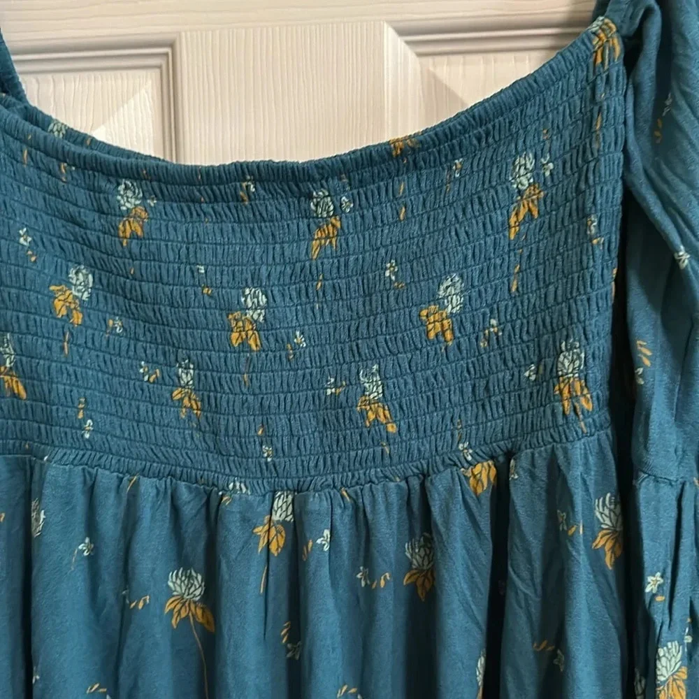 Free People Lana Off Shoulder Smocked Tunic NWOT Mermaid / Teal : Small Boho
